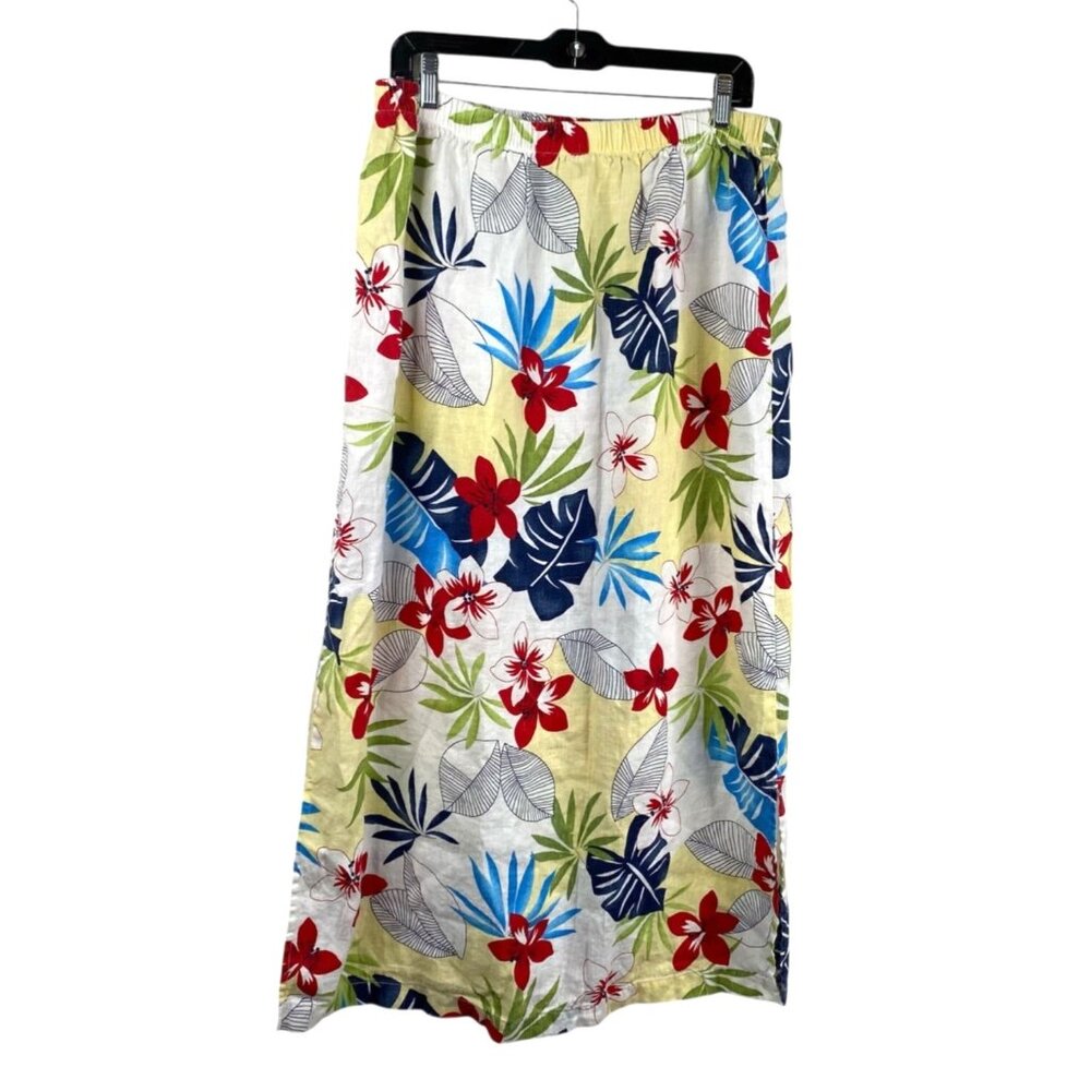 Hot Cotton Skirt Women's Linen Maxi Floral Tropical Multicolor Size 1X - Picture 1 of 9